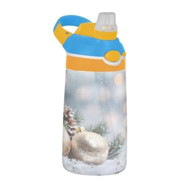 Imagem de YETTASBIN Garrafa de água infantil bola de Natal 473 ml com tampa de canudo para meninos Gril - copo esportivo reutilizável à prova de vazamento livre de BPA transparente Tritan com gancho para escola