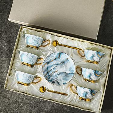 Imagem de Xícaras de café de cerâmica, conjunto de canecas de café de porcelana de luxo vintage estilo europeu, com xícara de café, pires, colher de chá, conjunto de chá da tarde para festa de café (E)