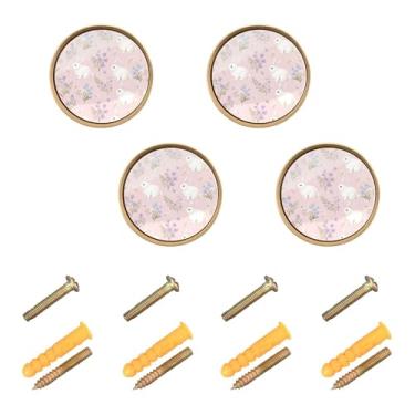 Imagem de Burbuja Maçanetas de armário de cozinha Bunny Pacote com 4, puxadores de gaveta redonda de 3,5 cm com parafusos para armários de cozinha e quarto