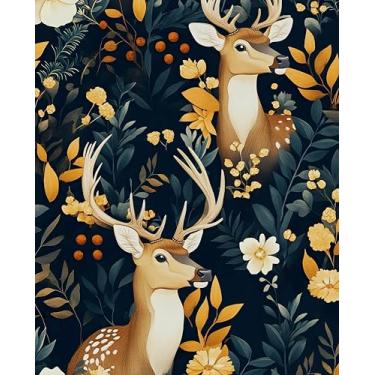 Imagem de Laatse Papel de parede de veado descasque e cole papel de parede floral vintage azul dourado papel de contato 44,5 cm × 299,7 cm vinil à prova d'água autoadesivo papel de parede escuro para quarto