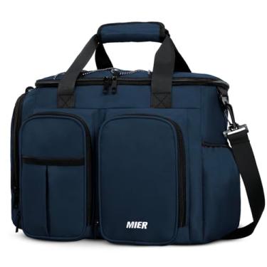 Imagem de MIER Lancheira para homens serviço pesado 20 latas grande bolsa de almoço isolada à prova de vazamento bolsas térmicas macias com vários bolsos para mulheres adultas trabalho (azul marinho, grande)