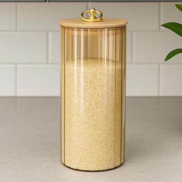 Imagem de Pote de vidro ArmazenamentoHermético Canelado Ambar Argola com Tampa d