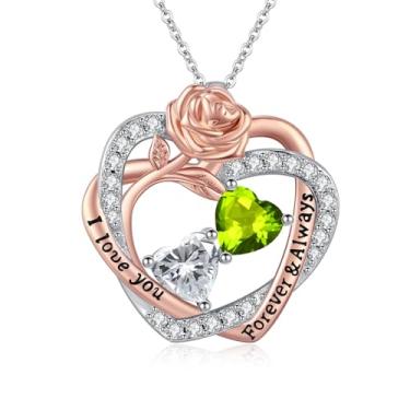 Imagem de Colares femininos com coração rosa, banhado a ouro rosa 14K, pingente de coração duplo sobreposto, presente de aniversário de aniversário de dia dos namorados para sua esposa, mãe, filha, joia com