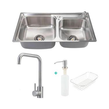 Imagem de Kit Torneira monocomando Paraíba e cuba inox com acessórios para cozin