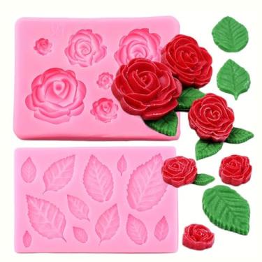 Imagem de 4 peças de moldes de silicone para fondant de flores e folhas de rosas para artesanato de açúcar, topos de cupcake, sabonete, argila de polímero, projetos de artesanato, decoração de bolo de casamento
