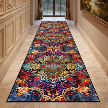 Imagem de Tapete de corredor lavável, tapete de corredor vermelho escuro antiderrapante com suporte de borracha atualizado, tapete envelhecido de lã sintética resistente a manchas para quarto, cozinha