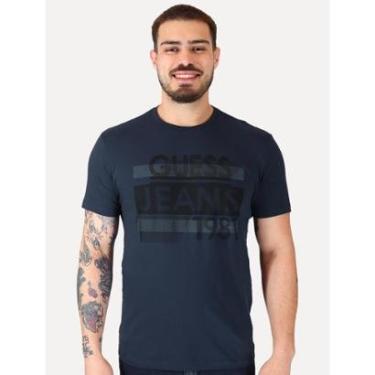 Imagem de Camiseta Guess Masculina Silk Logo Scratchs Azul Marinho-Masculino