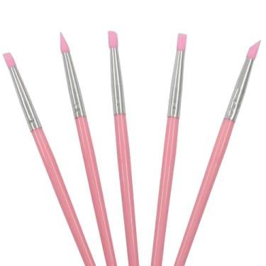 Imagem de Rierdge Conjunto de 5 pincéis de silicone – 5 formas para escultura em argila, arte de unhas, cerâmica e artesanato DIY (barril de caneta rosa - ponta de caneta rosa