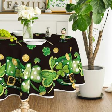 Imagem de Horaldaily Toalha de mesa redonda para Dia de São Patrício, 228 x 234 cm, chapéu de trevo, preto, lavável, sazonal, para decoração de festa, piquenique, jantar