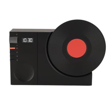Imagem de aqxreight Alto-falante BT Vintage de Mesa Alto-falante Retro Relógio Giratório Em Formato de Toca-discos retrô para Escritório Doméstico Preto Geométrico Desfrute de Layout de Música, um Design Com