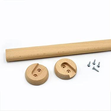 Imagem de Vara de armário oval de madeira para pendurar roupas, 1 pacote com poste de armário premium, barra transversal, varões de pendurar de faia natural polida para armário com suportes de extremidade para