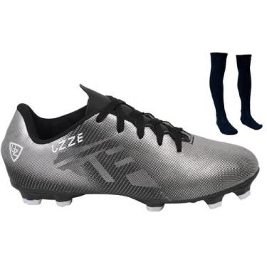 Imagem de Chuteira Campo Adulto UZ Costurado + Meião - Uzze, Preto, 37