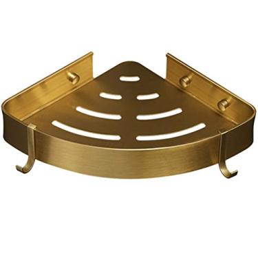 Imagem de Prateleiras flutuantes prateleira de banheiro triangular, decoração de parede dourada, gancho de toalha hipercinético, prateleiras flutuantes modernas simples, rolamento de carga 7 kg (cor: ouro