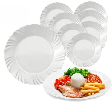 Imagem de Jogo de Pratos Raso Redondos de Vidro Branco - Opções de 4/6/12 Peças com Design de Pétala, Resistentes para Jantar e Mesa Posta (06 Unidades)