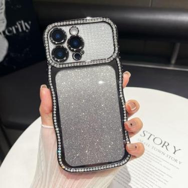 Imagem de ZTOFERA Capa de diamante brilhante para iPhone 14 Pro Max, moldura ondulada encaracolada com cartão de padrão gradiente, TPU macio fino e capa protetora completa para câmera, design bonito e