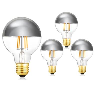 Imagem de XININSUN Lâmpada de meio cromo regulável, 6W (60W Eqv.), lâmpadas LED antirreflexo, lâmpadas globo G25, lâmpada E26 G80 prata mergulhada para banheiro, penteadeira, espelho, branco quente 2700K, 4