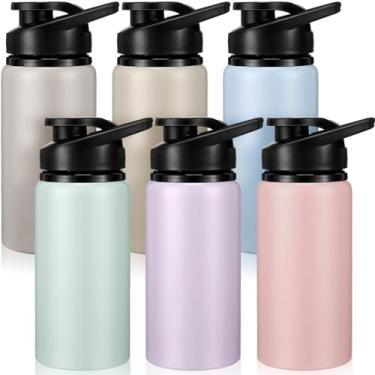 Imagem de Domensi Pacote com 6 garrafas de água de alumínio reutilizáveis a granel, leve, fácil de carregar, à prova de vazamentos com tampa de encaixe, garrafas de viagem, para academia, esportes ao ar livre