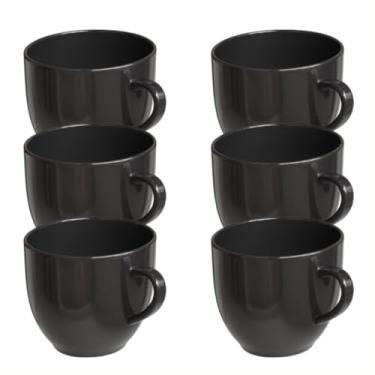 Imagem de Conjunto de 6 xícaras de porcelana lisa, xícaras de chá, xícaras de café e canecas/leite, com capacidade de 170 ml cada. (Preta)