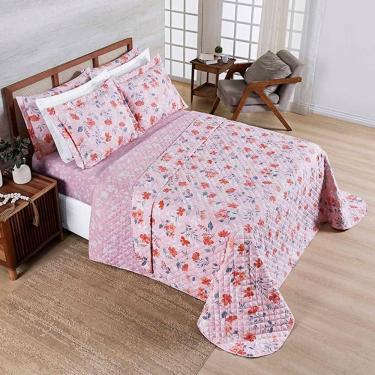 Imagem de Kit Cobre Leito Colcha Benim Queen 3 Peças Dupla Face Micropercal 400 Fios - Flora Rosa - 100% Poliéster