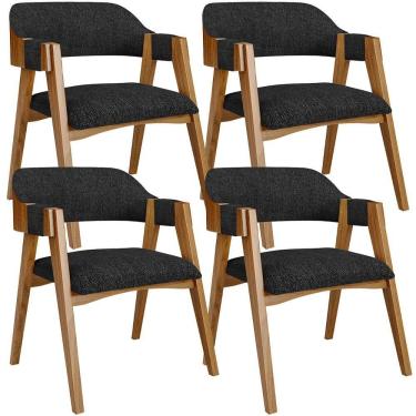 Imagem de Kit 04 Cadeiras Para Sala De Jantar E Estar Living Estofada Suran L02 Linho Chumbo - Lyam