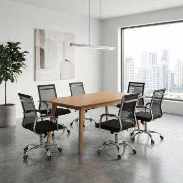 Imagem de Conjunto Mesa de Reunião Retangular e 6 Cadeiras de Escritório Diretor Roma Espresso Móveis Cinamomo / Preto