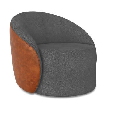 Imagem de Poltrona Sala Orgânica Lua Giratória Sintético PU Nozes/Bouclê Grafite D03 - D'Rossi