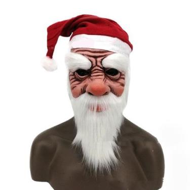 Imagem de Máscara de Papai Noel de resina 3D com barba branca e chapéu de Natal 