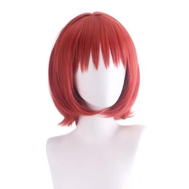 Imagem de Peruca de cosplay curta Red Bob com franja sem corte, 35 cm, sintética