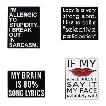 Imagem de Brooch Pins Set Funny Quote, desenhos de texto em inglês - Yiweisai