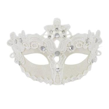 Imagem de Máscara de renda branca em PVC com lantejoulas para cosplay, bailes de