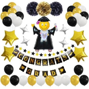 Imagem de Conjunto de decoração de festa de formatura, bola de látex preta e dou