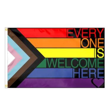 Imagem de Bandeira Rainbow Pride Everyone Is Welcome 90x150cm Poliéster - yiweis