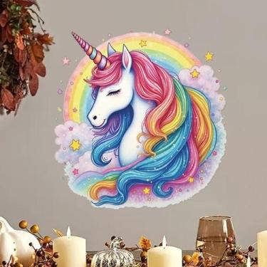 Imagem de Adesivos de parede Rainbow Unicorn PVC Magical 29,5 x 29,5 cm - yiweis
