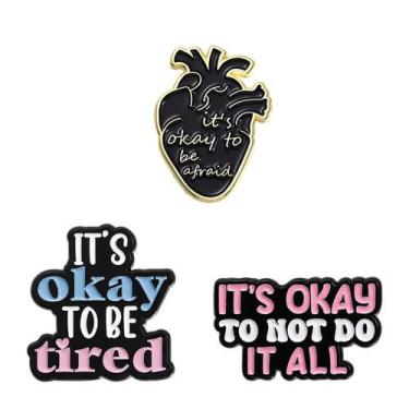 Imagem de Broche It's Ok to Be Afraid Motivational Quote Alloy - Yiweisai