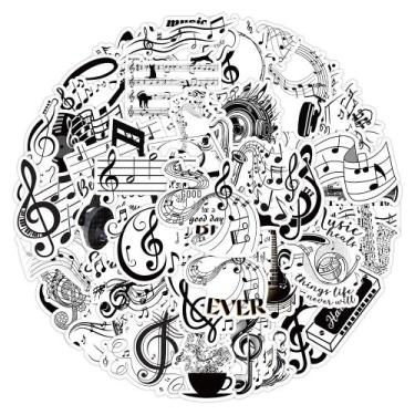 Imagem de Adesivos Music Note 50 unidades em preto e branco Music Symbol Dec - y