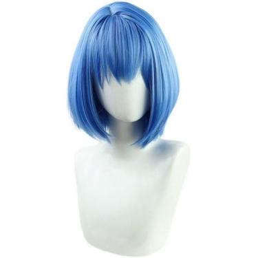 Imagem de Peruca de cosplay azul claro, curta, Bob com franja, 45 cm, sintética 