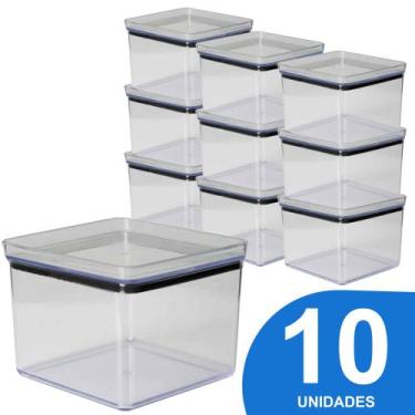 Imagem de Kit 10 Pote Hermético Multiuso Lumini Quadrado Paramount 3.040 ml - Pa