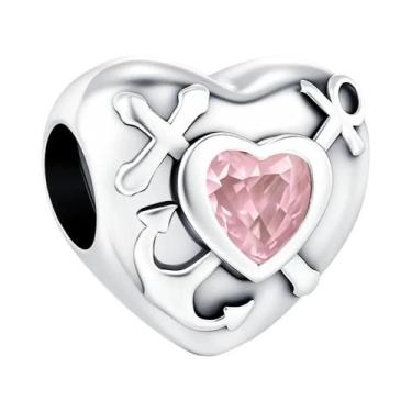 Imagem de Pingente De Coração Rosa Em Prata Esterlina Para Mulheres, Contas Para