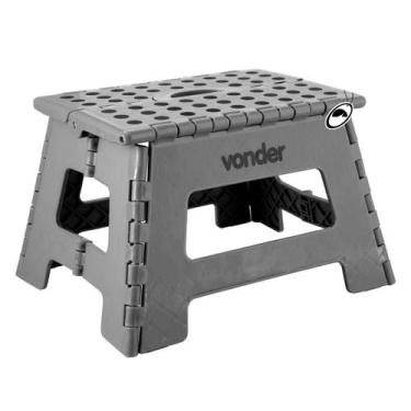 Imagem de Banqueta Plástica Multiuso Dobrável 22cm Capacidade 150kg Vonder Cinza