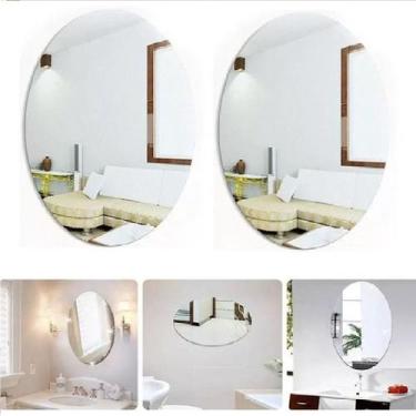 Imagem de 2 Espelho Oval Acrílico Adesivo 35x50cm Decoração de Parede - Moment