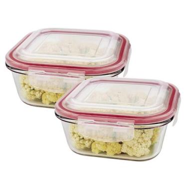Imagem de Kit 2 Potes De Vidro Hermético Quadrado Tampa Lock Marmita Mantimento 
