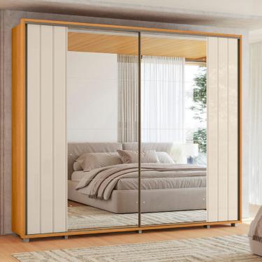 Imagem de Guarda Roupa Casal Ripado em MDF 2 Portas de Correr com Espelhos e Pés Dali Madetec