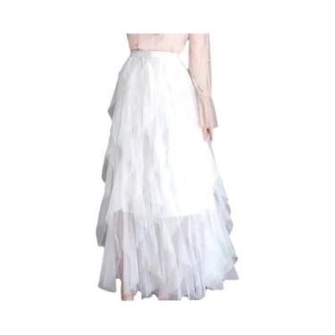 Imagem de Saia Plissada De Tule De Cintura Alta Feminina Longa Maxi Preta Rosa M