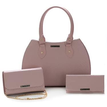 Imagem de Kit Bolsas Femininas Grande + Bolsa Festa + Carteira Feminina (Rosa)
