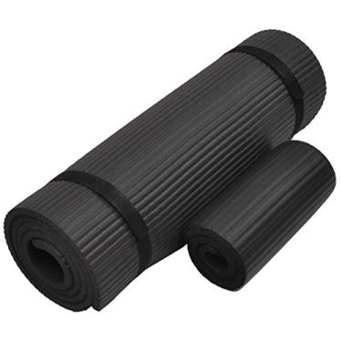 Imagem de Everyday Essentials Tapete de ioga extragrosso de alta densidade de 1,27 cm (1/2") com joelheira e alça de transporte, preto