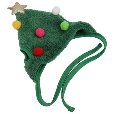 Imagem de Cocar de Natal para animais de estimação, chapéu de inverno para cães de pelúcia + fita elástica ajustável de poliéster de inverno para festa festiva(S, verde)