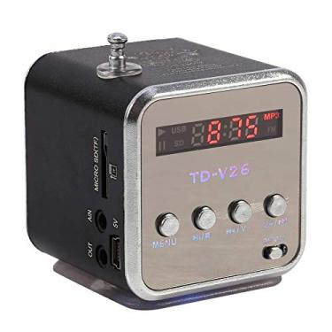 Imagem de Mini alto-falante portátil Eboxer reprodutor de música rádio FM suporte de alto-falante estéreo cartão TF e disco U, design curto, mini alto-falante perfeito para o quarto bicicleta carro para telefone/tablet/computador (preto)