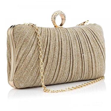 Imagem de Bolsa clutch feminina plissada com glitter para noite para festa de casamento de cristal com strass, Caqui, One Size