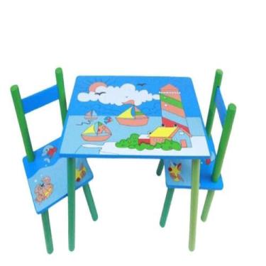 Imagem de Mesa Infantil Com 2 Cadeiras Kit Mesinha Criança Madeira - Makeda