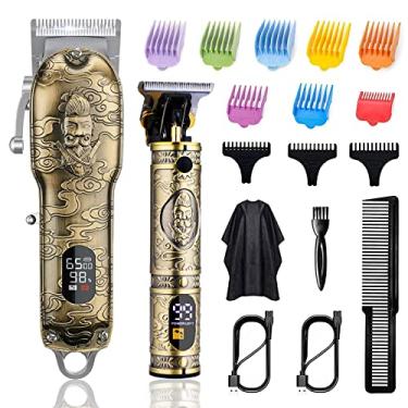 Imagem de Soonsell Conjunto de cortadores de cabelo para homens com lâmina T, conjunto de cortadores de barbeiro sem fio profissional, aparador de barba com corte de lâmina, visor LCD (dourado)